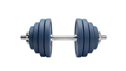 3D Blue Dumbbell with Weights on transparent background