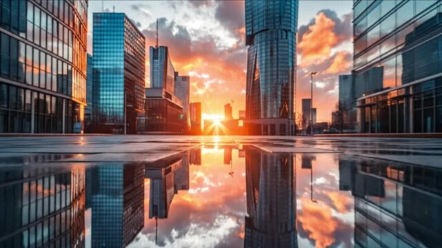 extreme low angle ground camera view cityscape sunset 4K Videos