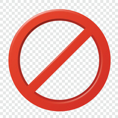 Vector 3d Red Prohibition Sign. Realistic Prohibition Symbol, Vector Illustration. Red Forbidden Circle with Diagonal Slash Isolated. Prohibition Icon for Warning, Prohibition Mark, Prohibition