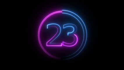 A glowing circular illustration, and glowing neon number 23 illustration . 23 number neon text black background illustration. and creating a stunning illustration.