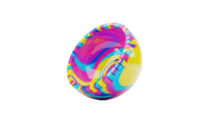 3D Abstract Colorful Egg Shape with Swirls and Blocks on transparent background