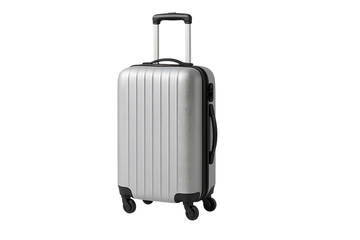 Silver suitcase with wheels on a white background