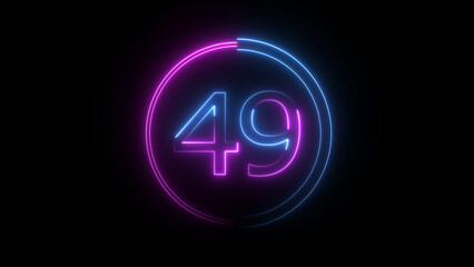 A glowing circular illustration, and glowing neon number 49 illustration . 49 number neon text black background illustration. and creating a stunning illustration.