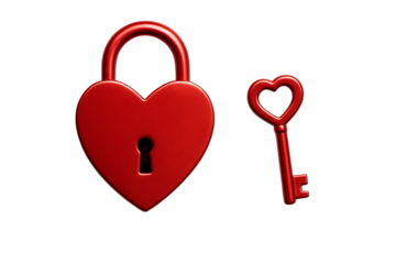 Red Heart Shaped Lock and Key Symbol of Love