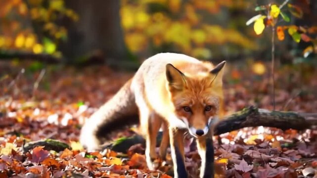 Fox in autumn forest wildlife amidst colorful fall foliage