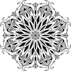 Highly detailed black mandala with dense radial ornamental elements