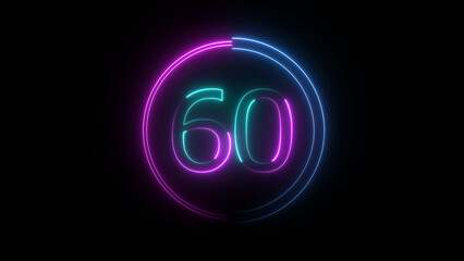 A glowing circular illustration, and glowing neon number 60 illustration . 60 number neon text black background illustration. and creating a stunning illustration.