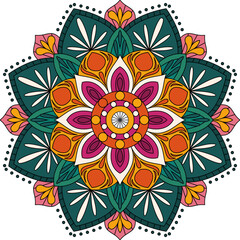 Colorful floral mandala with layered petals and bright decorative details