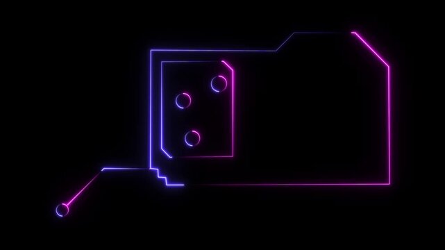 Neon sim card icon -Mobile network,telecom chip line symbol on dark background.