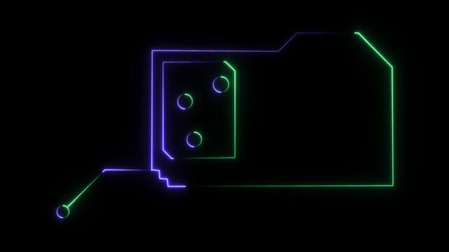 Neon sim card icon -Mobile network,telecom chip line symbol on dark background.