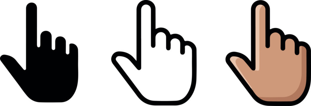 Three variations of hand cursor icons for web interface design