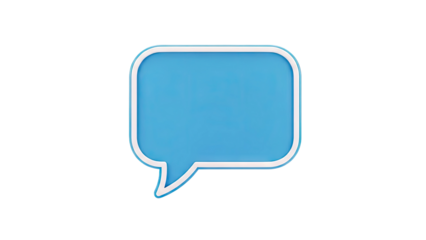 3D Blue speech bubble with white outline on plain background on transparent background