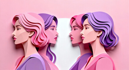 Paper Art Women Portraits with Pastel Colors