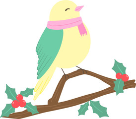 Winter birds, flowers & plants illustration