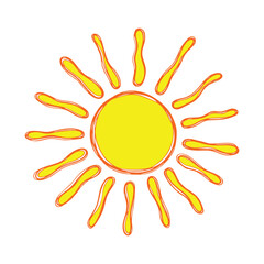 Obraz premium A bright and cheerful yellow sun symbol with radiating textured rays