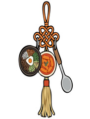 비빔밤과,떡볶이 장식이 있는 노리개