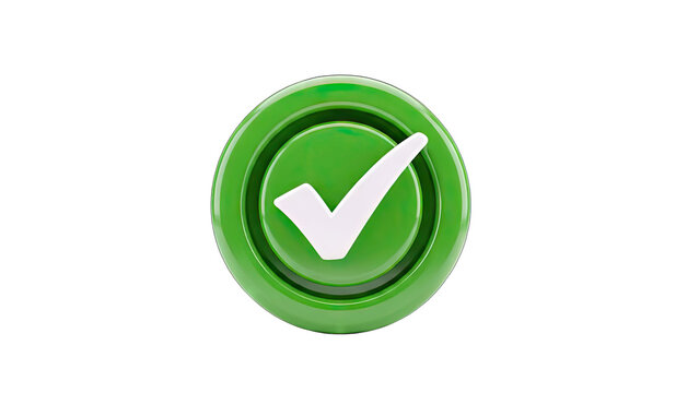 3D Green check mark button icon on transparent background
