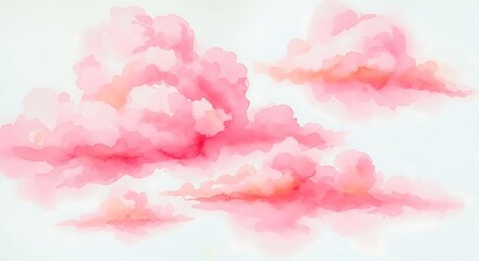 Ethereal pink clouds drift gently across a bright white canvas.