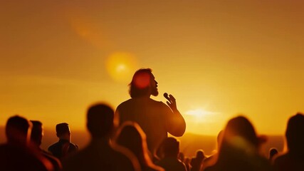 Inspirational silhouette of a leader speaking against a sunset backdrop, perfect for spiritual and motivational themes