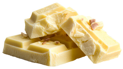 Delicious white chocolate chunks with nuts scattered and stacked in a tempting arrangement, perfect for showcasing confectionary treats and dessert inspiration.