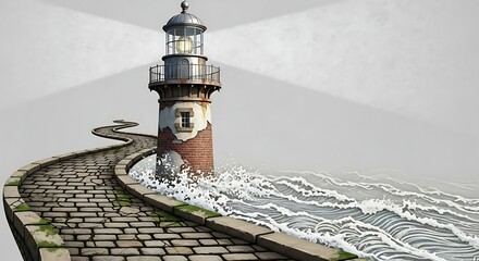 Guiding Light: The Coastal Lighthouse and Winding Stone Path