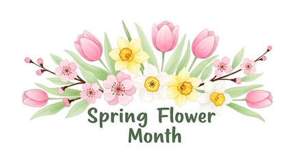 Spring Flower Month Watercolor Floral Arrangement for Greeting Cards