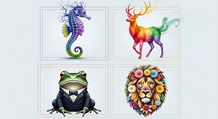 Whimsical Animal Portraits: A Creative Quartet of Colorful Art