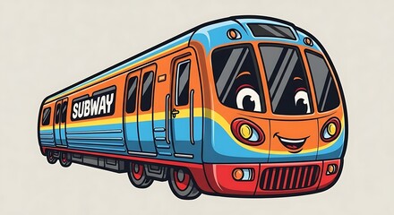 Whimsical Subway Cartoon Train: An Engaging Illustration for Children's Themes