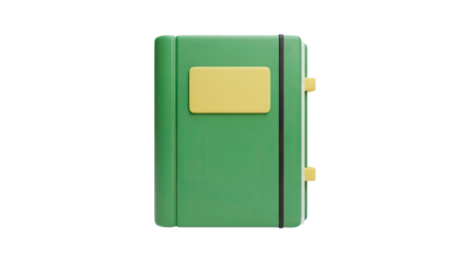 3D Green Journal with Yellow Accent and Elastic Band on transparent background