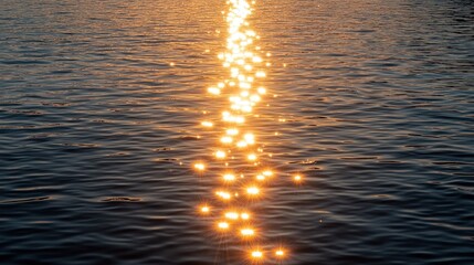 Golden sunlight sparkles on water surface at sunset.