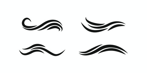 Fototapeta premium Minimalist set of black water wave icons with elegant flowing curves, isolated on white background