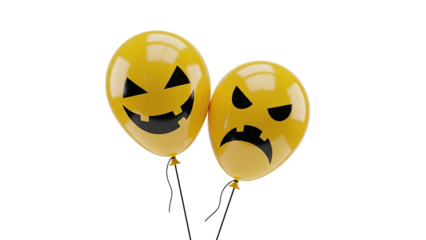 3D Halloween Balloons with Spooky Faces on transparent background