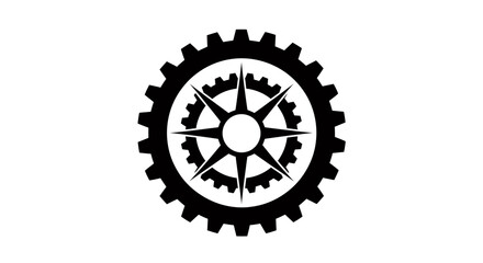 A detailed vector illustration of a gear mechanism with a compass rose at its center, set against a clean, white background, ideal for technical designs.