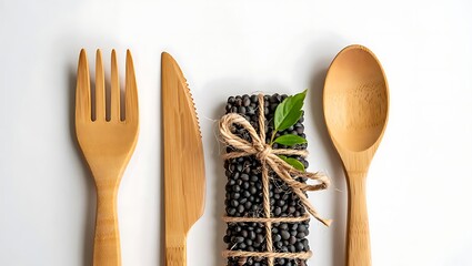 Wooden Utensils and Spices Arrangement Natural Organic Kitchen Setting