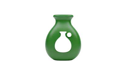 3D Green bottle with white silhouette of a vase on transparent background
