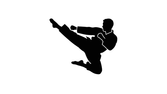 Martial Arts Fighter Kick Silhouette Icon.