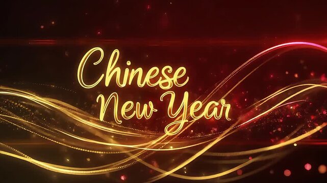Chinese new year celebration with elegant gold lettering, perfect for holiday themed designs, greeting cards, social media posts, and banners.