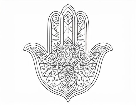 Minimal Moroccan khamsa outline using traditional Amazigh geometry, flat vector,