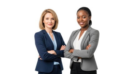 Two Professional Diverse Businesswomen Standing Confidently with Arms Crossed