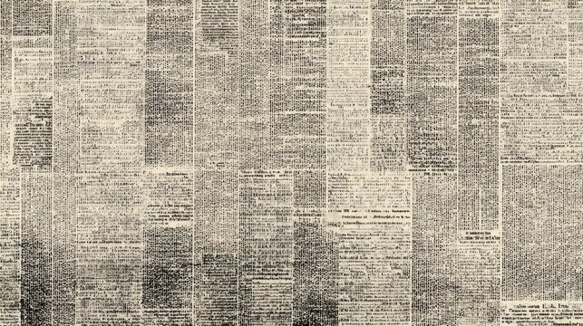 A dense collage of newspaper text, featuring articles, headlines, and advertisements, creating a layered, historical visual effect.