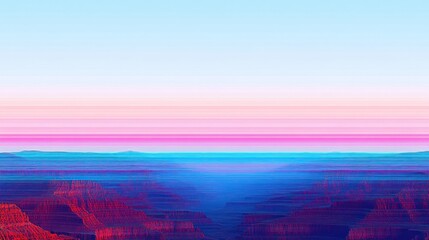 Colorful digital landscape with abstract horizontal lines.