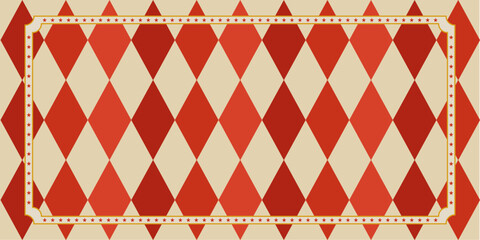 Classic retro circus tent diamond pattern background with decorative star border frame,
