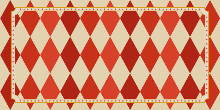 Classic retro circus tent diamond pattern background with decorative star border frame,