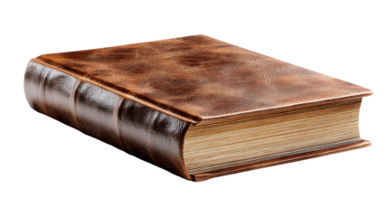 A luxurious brown leather bound book featuring a vintage textured cover and aged paper pages, perfect for illustrating themes of education, history, wisdom, and classic literature.