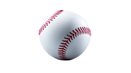 A classic white baseball with its iconic red stitching stands ready for action, perfect for sports marketing materials, athletic equipment promotions, or competitive game advertisements.