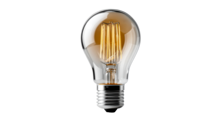 A classic vintage Edison incandescent light bulb with glowing amber filaments provides warm illumination for industrial design projects or home decor inspiration