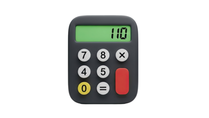 3D Calculator with number 110 displayed on screen on transparent background