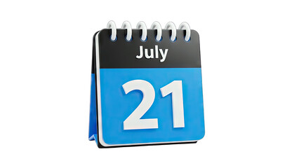 3D July 21 Calendar Page on transparent background