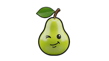 3D Happy Pear Fruit Character Winking with a Leaf on transparent background