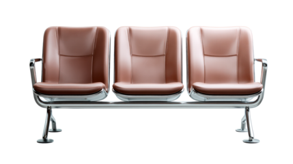 Contemporary threeseat waiting area bench with sleek brown upholstery and polished chrome frame providing comfortable seating for airport lounges, medical clinics, and professional office